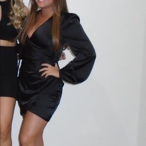 Lulus classy, black satin dress!